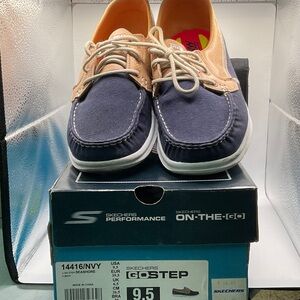 Skechers Women’s GoStep Navy and Tan Boat Shoes